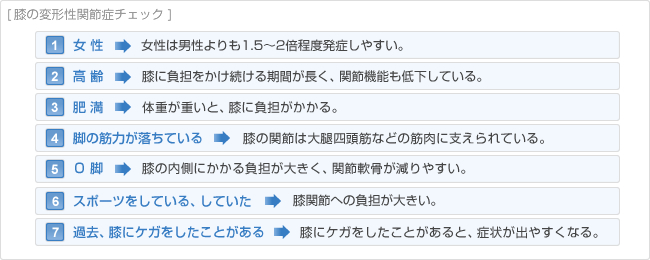 膝の変形性関節症チェック
