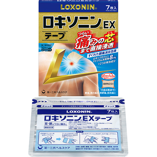 写真：ロキソニンEXテープのパッケージと製品