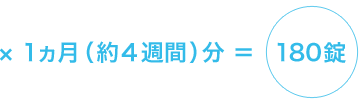 × 1ヵ月(約4週間)分 = 180錠
