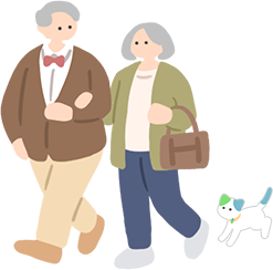 腕を組んで歩く老夫婦のイラスト