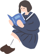 座って本を読む女子学生のイラスト