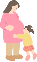 妊婦さんに抱きつく女の子のイラスト