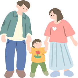 子どもと手をつなぐ夫婦のイラスト