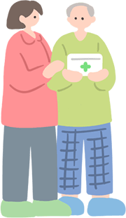 お年寄りを介護する女性のイラスト