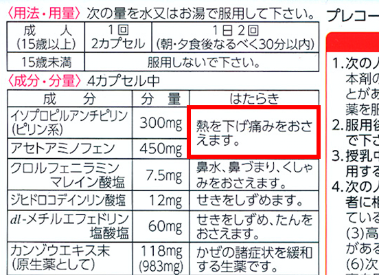 製品のパッケージ背面