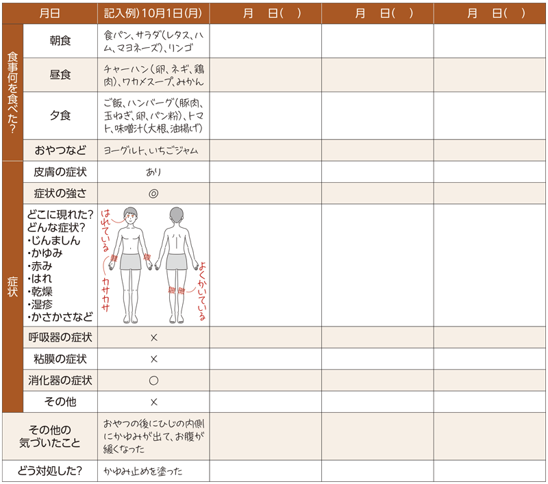 食物日記の記載サンプル