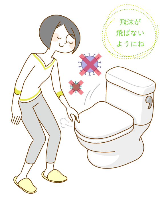 飛沫飛散防止のためトイレの蓋を閉める人