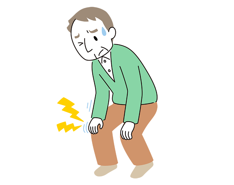 加齢で弱った膝をさすって痛がっている60代男性