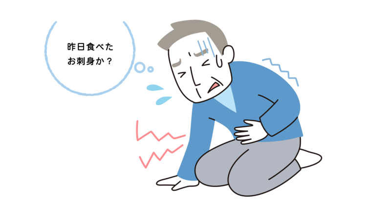 お腹を抱えて激痛に苦しんでいる60代男性