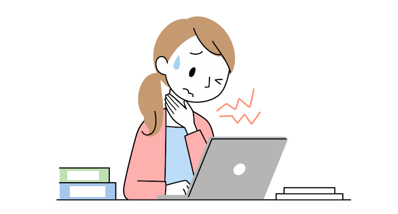 オフィスでのどを痛がっている30代女性