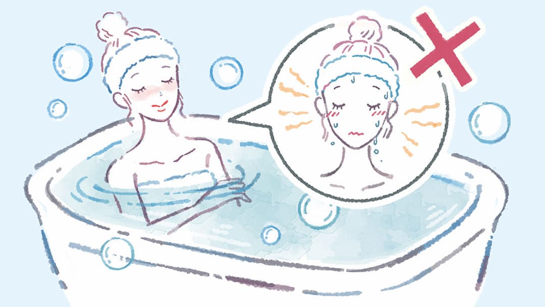 入浴しながら、リラックスしている状態の女性のイラスト