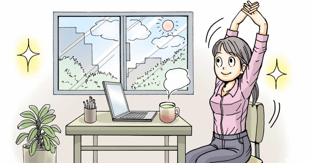 仕事中に適度な休憩をとる女性のイメージイラスト