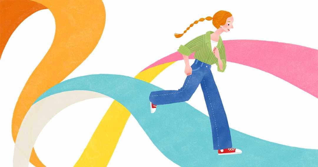 いくつかの選択肢（道）がある中で、自信を持って自分らしい選択をして歩き出す女性のイメージ