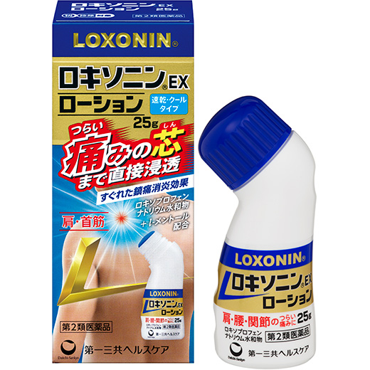 写真：ロキソニンEXローションのパッケージと製品