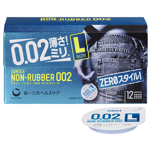 写真：サンシー ノンラバー 002 ゆったりフィットのパッケージと製品