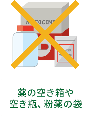 × 薬の空き箱や空き瓶、粉薬の袋