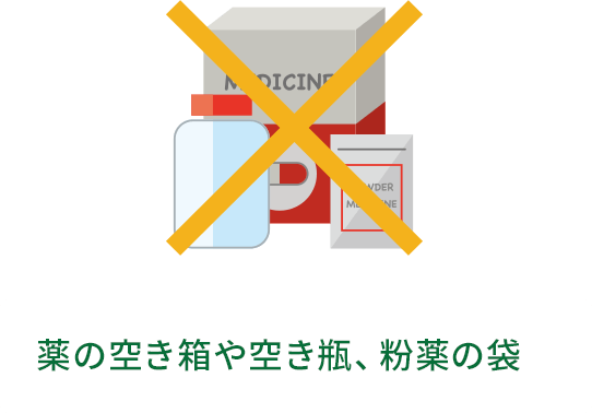 × 薬の空き箱や空き瓶、粉薬の袋