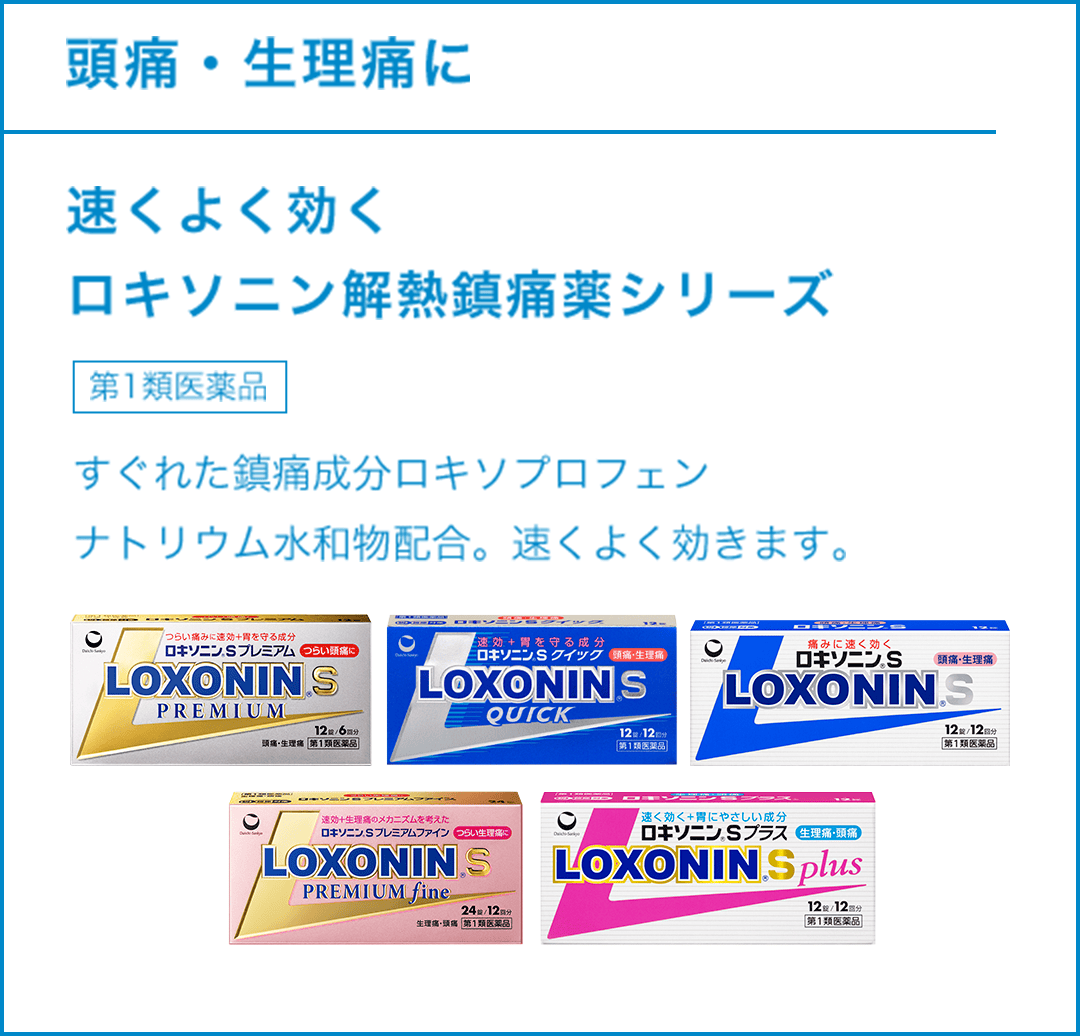 頭痛・生理痛に 速くよく効くロキソニン解熱鎮痛薬シリーズ