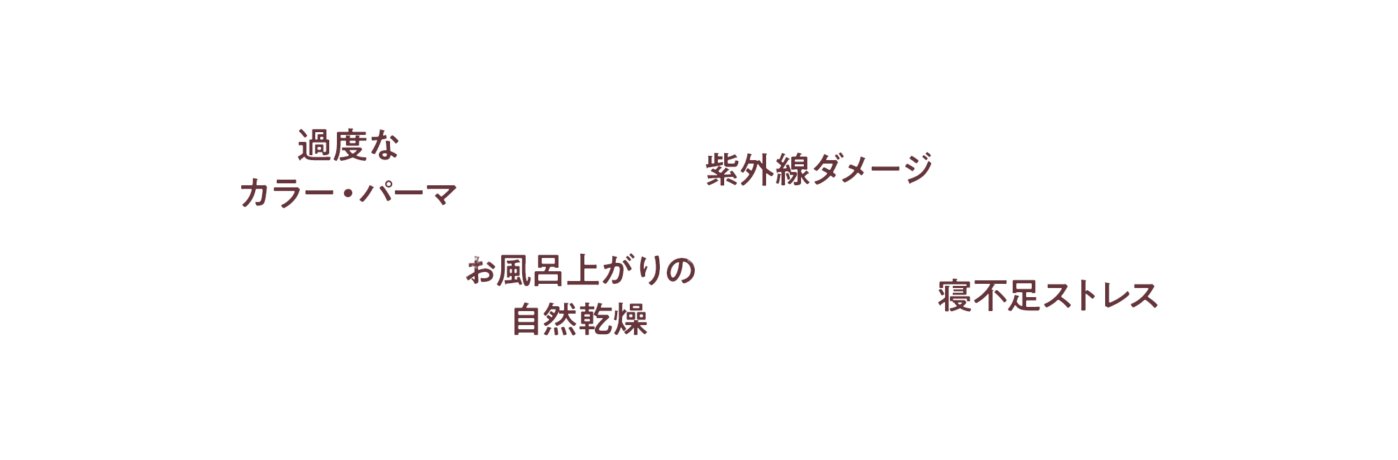 過度なカラー・パーマ お風呂上がりの自然乾燥 紫外線ダメージ 寝不足ストレス
