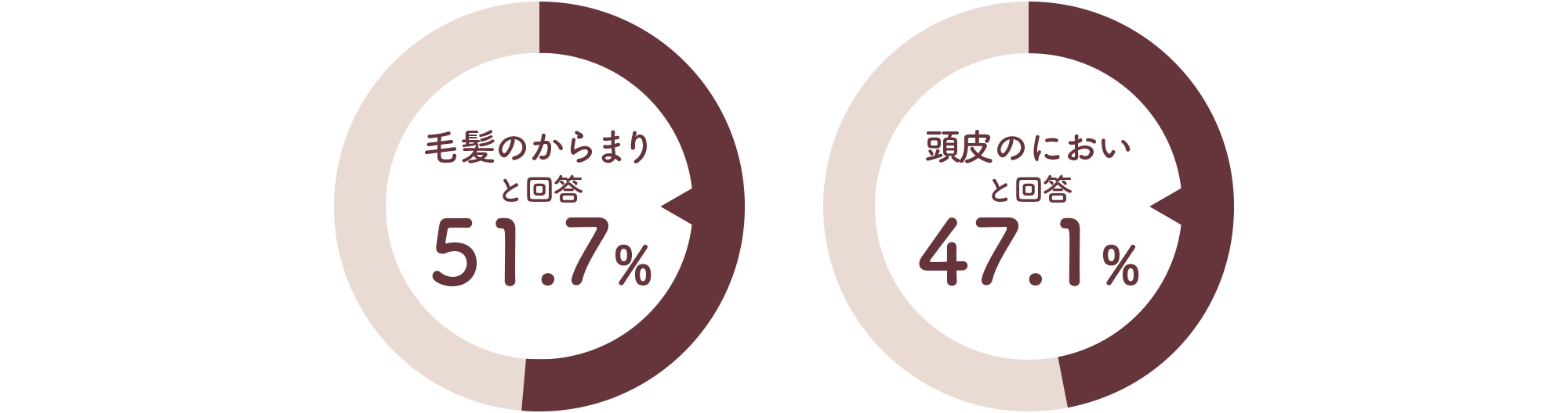 毛髪のからまり と回答 51.7% 頭皮のにおい と回答 47.1%