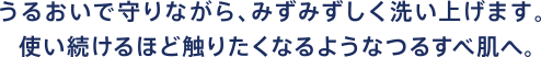 うるおいで守りながら、みずみずしく洗い上げます。使い続けるほど触りたくなるようなつるすべ肌へ。